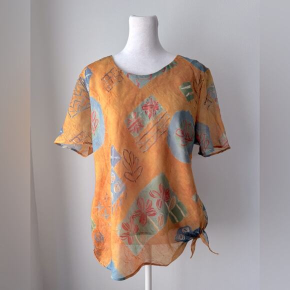 Vintage ‘90s 7 Sisters U.S.A. Southwest Print Side Tie Short Sleeve Blouse - Picture 1 of 6